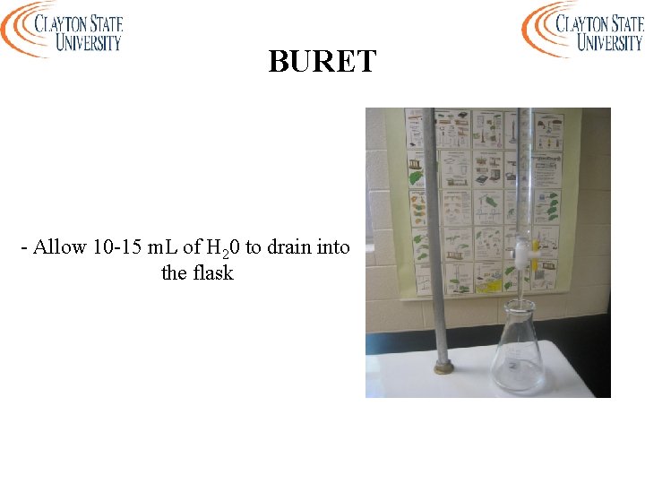 BURET - Allow 10 -15 m. L of H 20 to drain into the