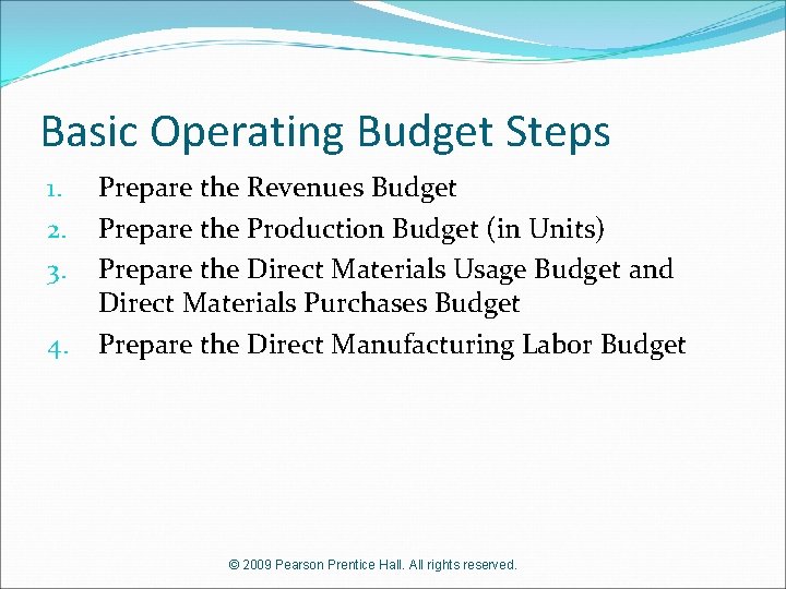 Basic Operating Budget Steps 1. 2. 3. 4. Prepare the Revenues Budget Prepare the