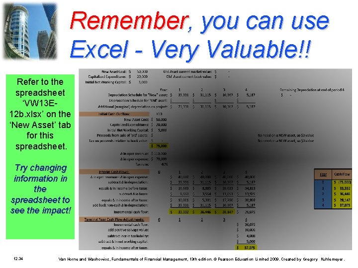 Remember, you can use Excel - Very Valuable!! Refer to the spreadsheet ‘VW 13