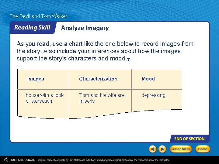 The Devil and Tom Walker Analyze Imagery As you read, use a chart like