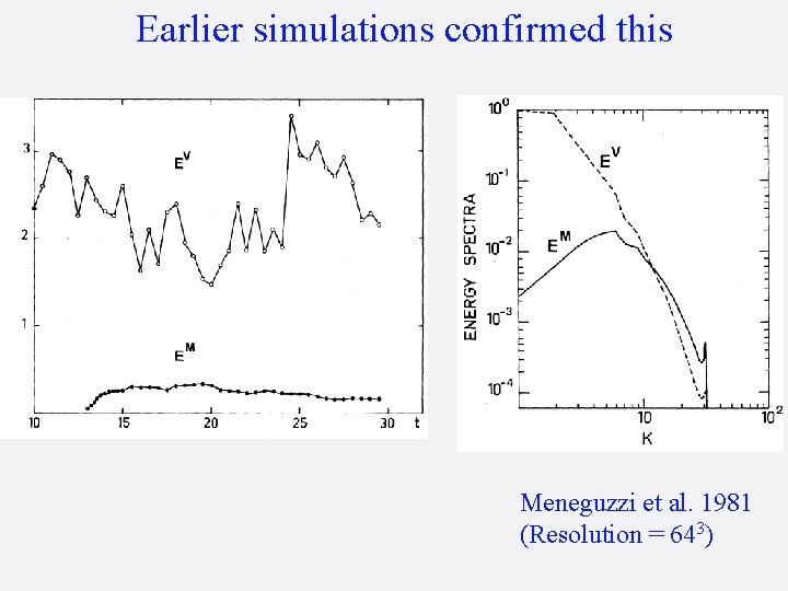 Earlier simulations confirmed this Meneguzzi et al. 1981 (Resolution = 643) 