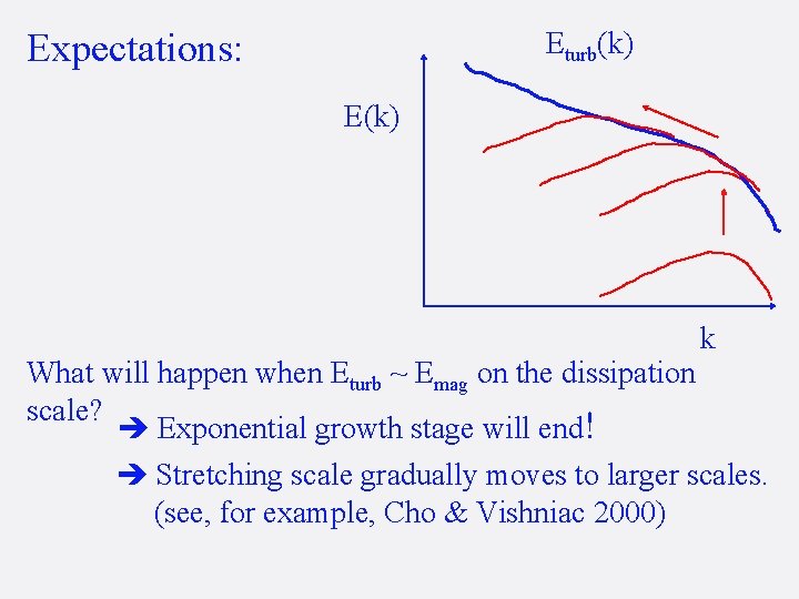 Eturb(k) Expectations: E(k) What will happen when Eturb ~ Emag on the dissipation scale?