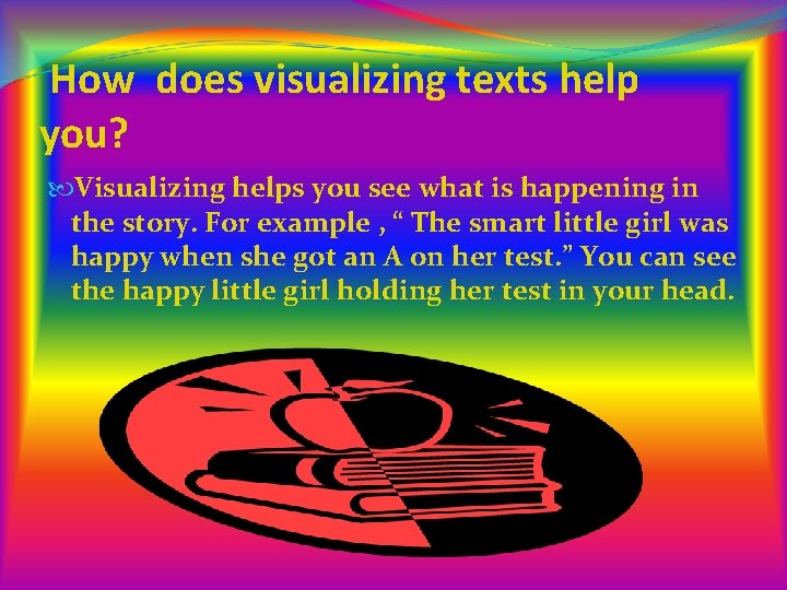 How does visualizing texts help you? Visualizing helps you see what is happening in