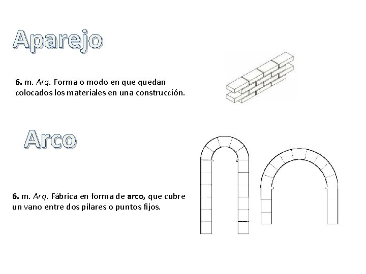 Aparejo 6. m. Arq. Forma o modo en quedan colocados los materiales en una