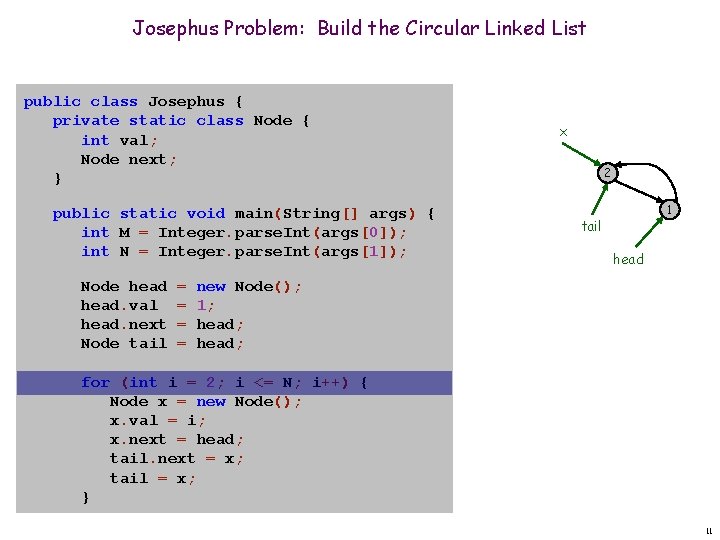 Josephus Problem: Build the Circular Linked List public class Josephus { private static class