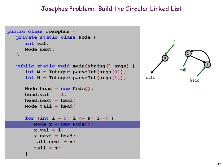 Josephus Problem: Build the Circular Linked List public class Josephus { private static class