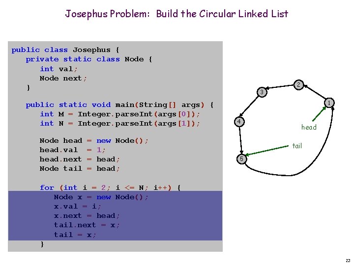 Josephus Problem: Build the Circular Linked List public class Josephus { private static class