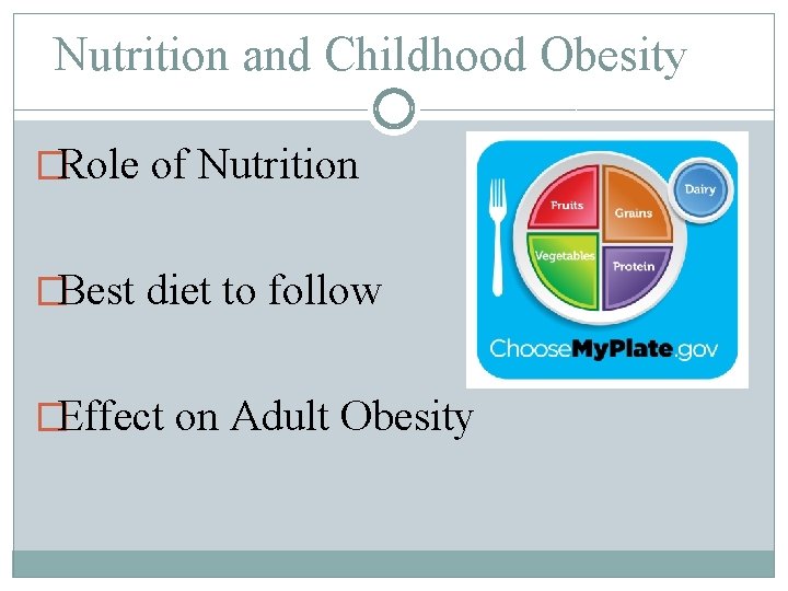 Nutrition and Childhood Obesity �Role of Nutrition �Best diet to follow �Effect on Adult