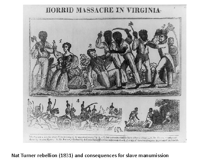 Nat Turner rebellion (1831) and consequences for slave manumission 