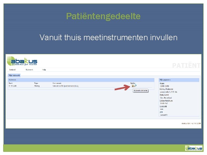 Patiëntengedeelte Vanuit thuis meetinstrumenten invullen 