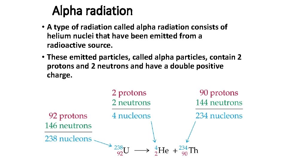 Alpha radiation • A type of radiation called alpha radiation consists of helium nuclei