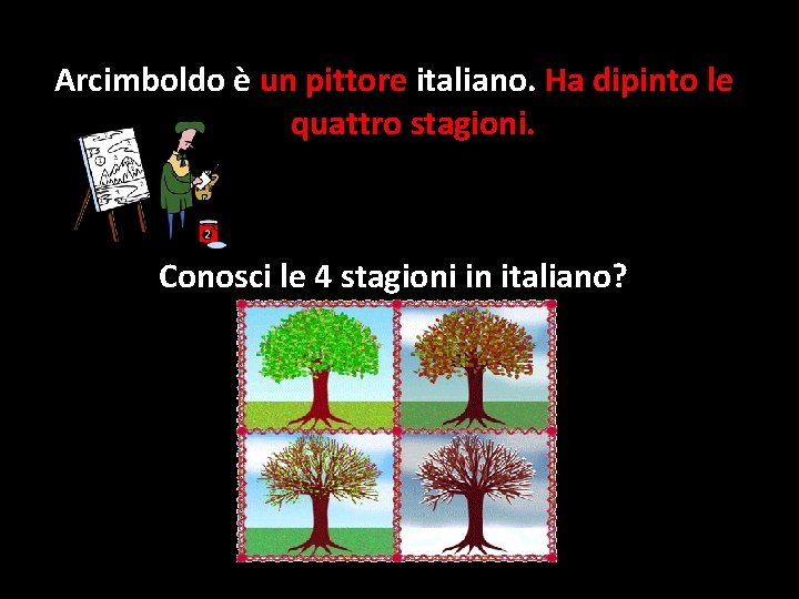 Arcimboldo è un pittore italiano. Ha dipinto le quattro stagioni. Conosci le 4 stagioni