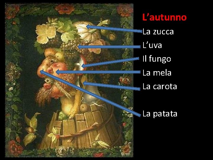 L’autunno La zucca L’uva Il fungo La mela La carota La patata 