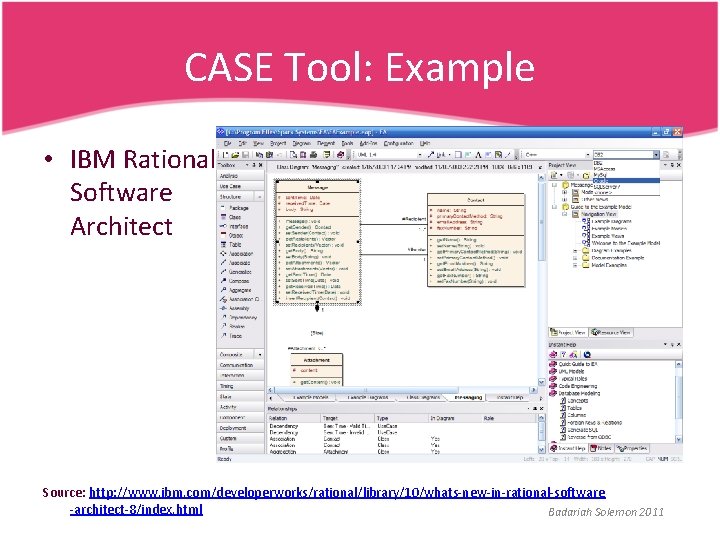 CASE Tool: Example • IBM Rational Software Architect Source: http: //www. ibm. com/developerworks/rational/library/10/whats-new-in-rational-software -architect-8/index.