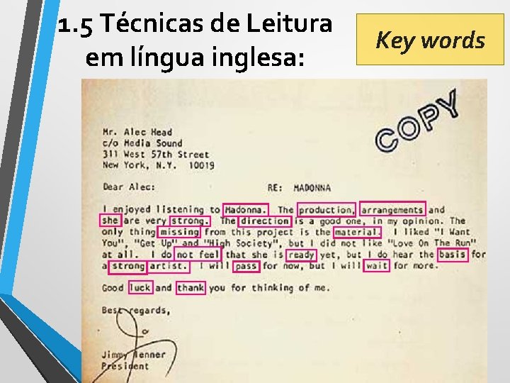 1. 5 Técnicas de Leitura em língua inglesa: Key words 