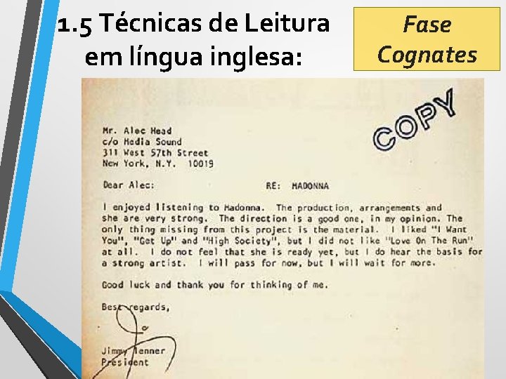 1. 5 Técnicas de Leitura em língua inglesa: Fase Cognates 