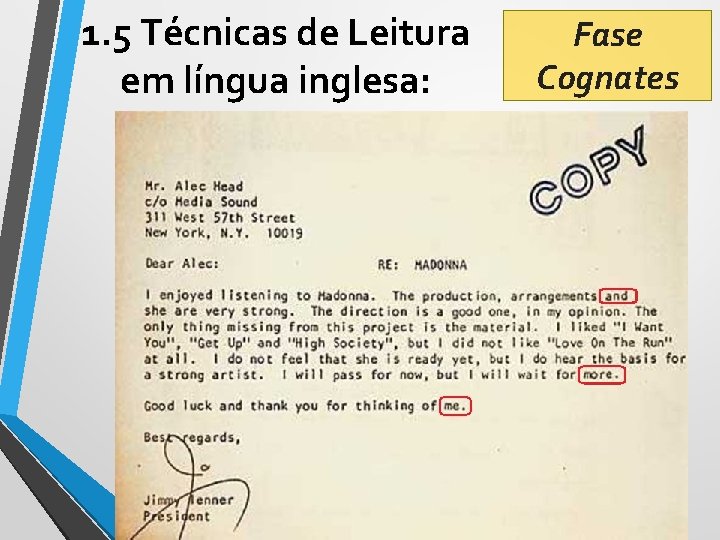 1. 5 Técnicas de Leitura em língua inglesa: Fase Cognates 