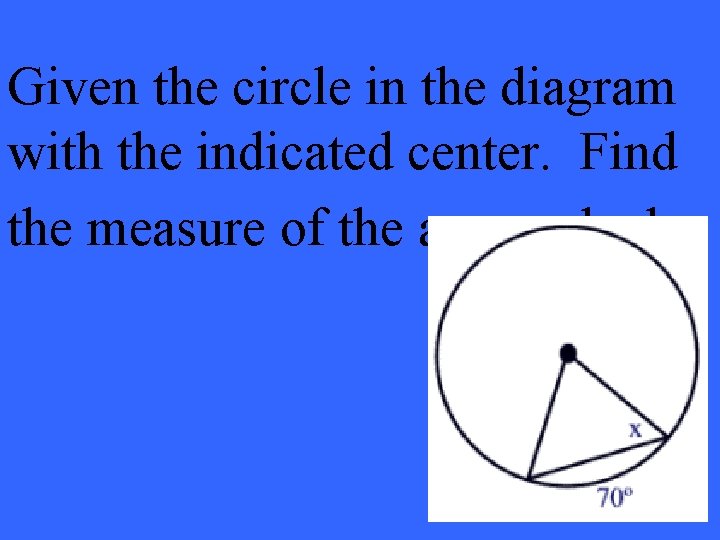 Given the circle in the diagram with the indicated center. Find the measure of