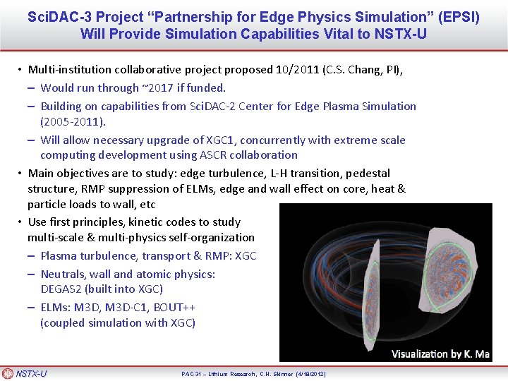 Sci. DAC-3 Project “Partnership for Edge Physics Simulation” (EPSI) Will Provide Simulation Capabilities Vital