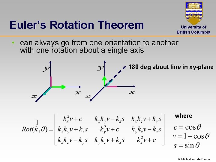 Euler’s Rotation Theorem University of British Columbia • can always go from one orientation