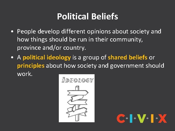 Political Beliefs • People develop different opinions about society and how things should be