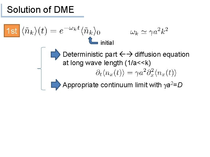 Solution of DME 1 st initial Deterministic part diffusion equation at long wave length