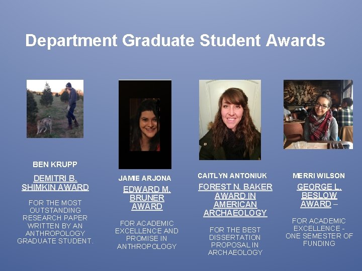 Department Graduate Student Awards BEN KRUPP DEMITRI B. SHIMKIN AWARD FOR THE MOST OUTSTANDING