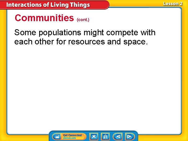Communities (cont. ) Some populations might compete with each other for resources and space.