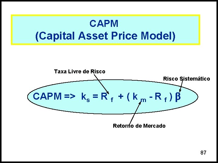 CAPM (Capital Asset Price Model) Taxa Livre de Risco Sistemático CAPM => ks =