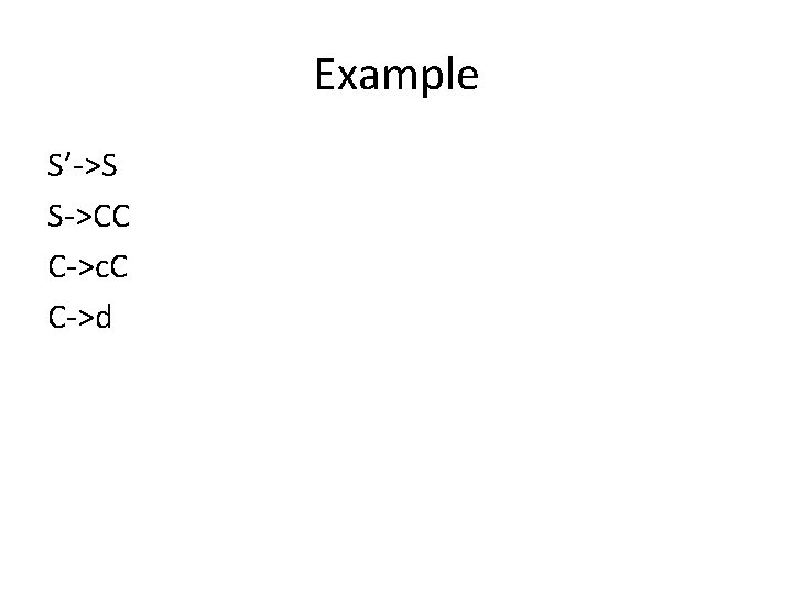 Example S’->S S->CC C->c. C C->d 