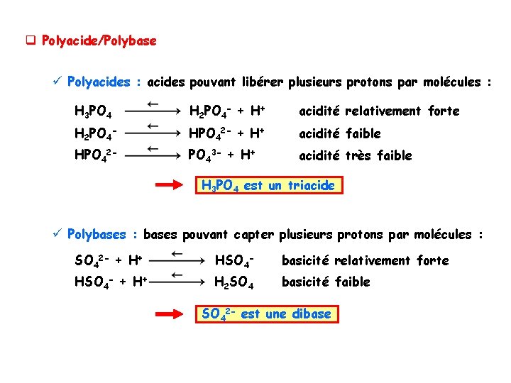 q Polyacide/Polybase ü Polyacides : acides pouvant libérer plusieurs protons par molécules : H