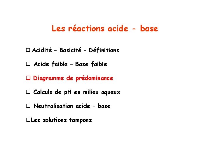 Les réactions acide - base q Acidité – Basicité – Définitions q Acide faible
