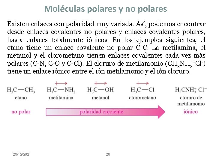 Moléculas polares y no polares Existen enlaces con polaridad muy variada. Así, podemos encontrar