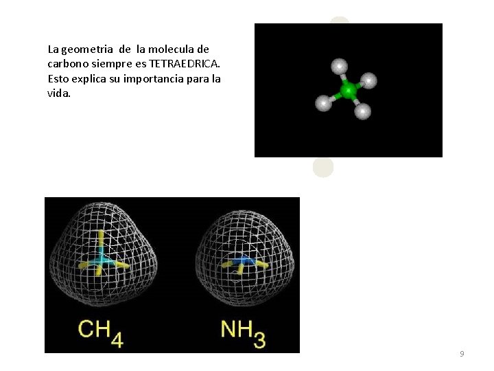 La geometria de la molecula de carbono siempre es TETRAEDRICA. Esto explica su importancia