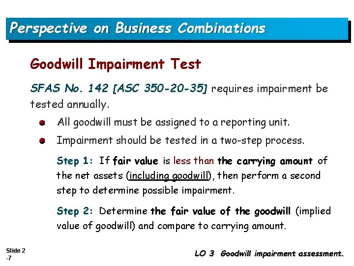 Perspective on Business Combinations Goodwill Impairment Test SFAS No. 142 [ASC 350 -20 -35]