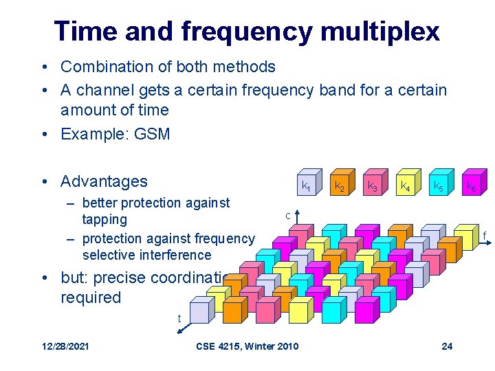 Time and frequency multiplex • Combination of both methods • A channel gets a