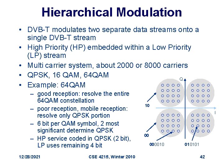 Hierarchical Modulation • DVB-T modulates two separate data streams onto a single DVB-T stream