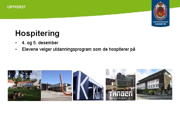 Hospitering • • 4. og 5. desember Elevene velger utdanningsprogram som de hospiterer på