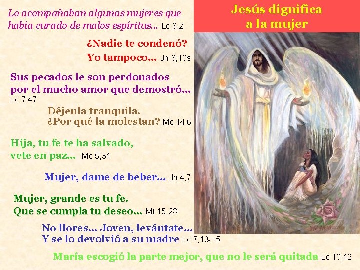 Lo acompañaban algunas mujeres que había curado de malos espíritus… Lc 8, 2 Jesús