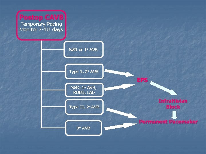 Postop CAVB Temporary Pacing Monitor 7 -10 days NSR or 1 o AVB Type