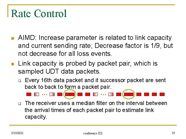 Rate Control n n AIMD: Increase parameter is related to link capacity and current
