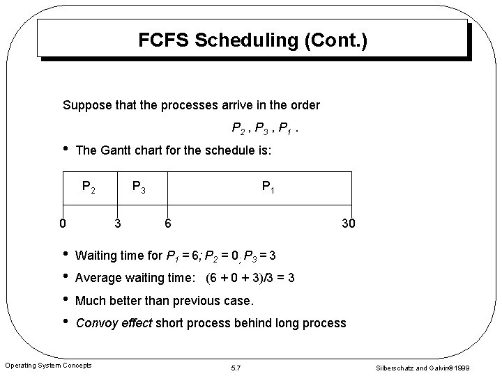 FCFS Scheduling (Cont. ) Suppose that the processes arrive in the order P 2