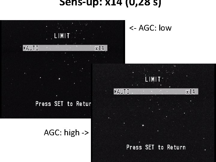 Sens-up: x 14 (0, 28 s) <- AGC: low • AGC: high -> 