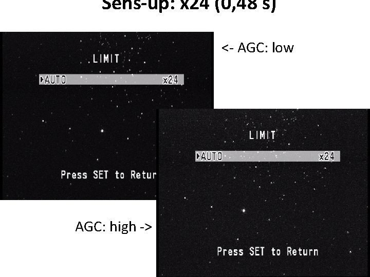 Sens-up: x 24 (0, 48 s) <- AGC: low • AGC: high -> 