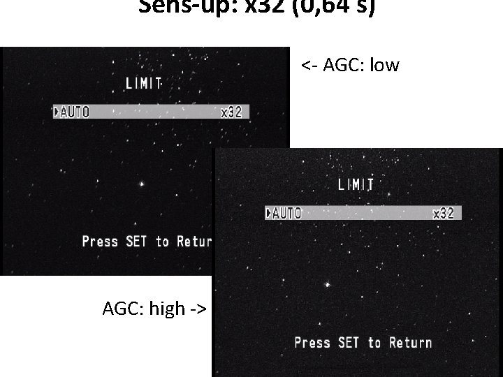 Sens-up: x 32 (0, 64 s) <- AGC: low • AGC: high -> 