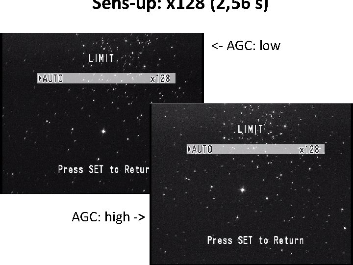 Sens-up: x 128 (2, 56 s) <- AGC: low • AGC: high -> 