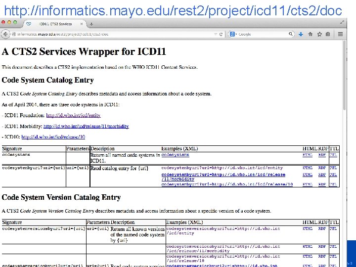 http: //informatics. mayo. edu/rest 2/project/icd 11/cts 2/doc © 2014 MFMER | slide-8 