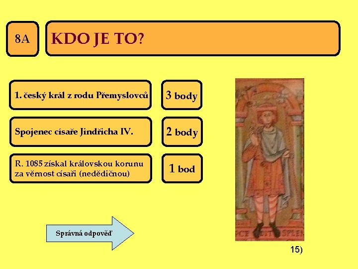 8 A KDO JE TO? 1. český král z rodu Přemyslovců 3 body Spojenec