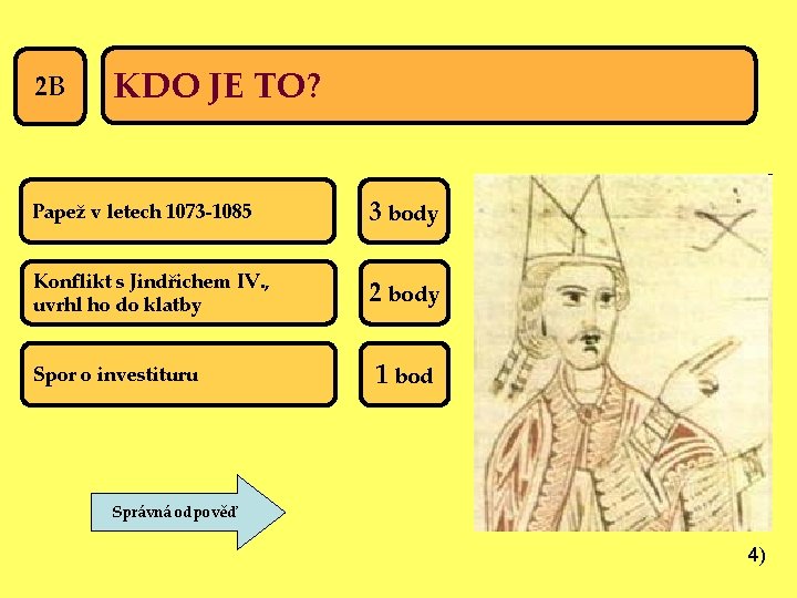 2 B KDO JE TO? Papež v letech 1073 -1085 3 body Konflikt s