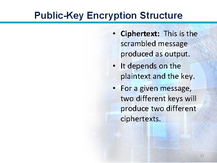 Public-Key Encryption Structure • Ciphertext: This is the scrambled message produced as output. •